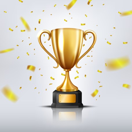 Realistic,Golden,Trophy,Surrounded,By,Falling,Confetti,,Isolated,On,White